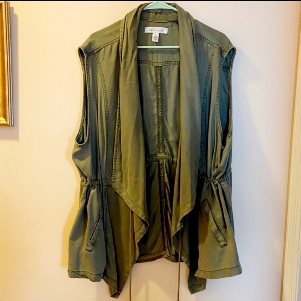 Kenneth Cole Reaction Army Green Utility Waterfall Drawstring Vest Women's XS